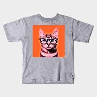 Pop Art Geek Cat in Orange Background - Print / Home Decor / Wall Art / Poster / Gift / Birthday / Cat Lover Gift / Animal print Canvas Print Kids T-Shirt